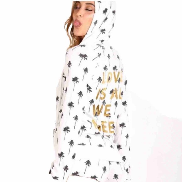 Spiritual Gangster Tops - Spiritual Gangster Palm Trees Love is All We Need White Hoodie Size Medium